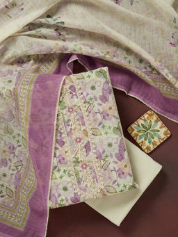 Koskii - Purple Threadwork Linen Unstitched Dress Material