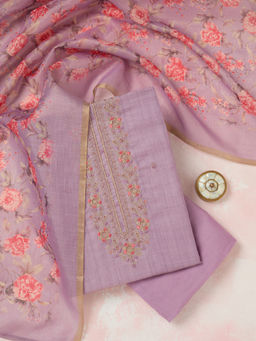 Koskii - Purple Zariwork (Gold) Linen Unstitched Dress Material