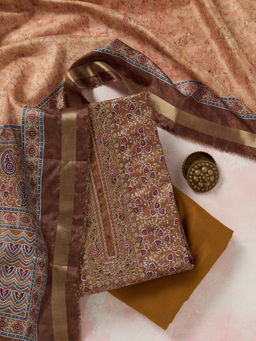 Koskii - Mustard Zariwork (Gold) Chanderi Unstitched Dress Material