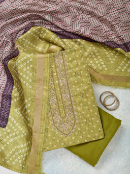 Koskii - Mehendi Threadwork Organza Unstitched Dress Material