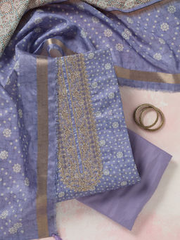 Koskii - Purple Zariwork (Gold) Chanderi Unstitched Dress Material
