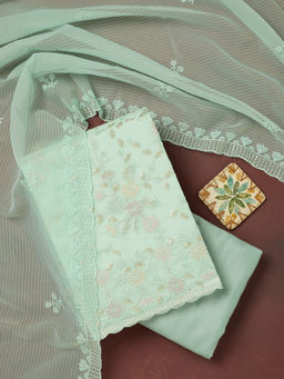 Koskii - Sea Green Thread Embroidery Semi Crepe Unstitched Dress Material