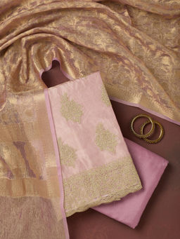 Koskii - Lavender Metallic Embroidery Tissue Unstitched Dress Material