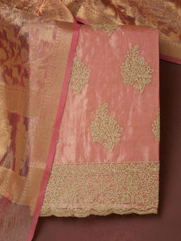 Koskii - Onion Pink Metallic Embroidery Tissue Unstitched Dress Material