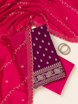 Koskii - Purple Subtle Soft Raw Silk Unstitched Dress Material