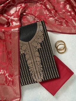 Koskii - Black Zariwork (Gold) Banarasi Unstitched Dress Material