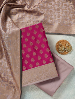 Koskii - Magenta Pink Zariwork (Gold) Banarasi Unstitched Dress Material