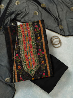 Koskii - Black Zariwork (Gold) Dola Silk Unstitched Dress Material