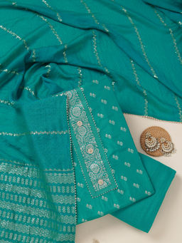 Koskii - Sea Green Zariwork (Gold) Dola Silk Unstitched Dress Material
