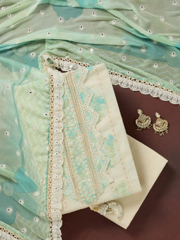 Koskii - Green Threadwork Cotton Unstitched Dress Material