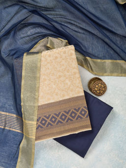 Koskii - Cream Zariwork (Gold) Banarasi Unstitched Dress Material