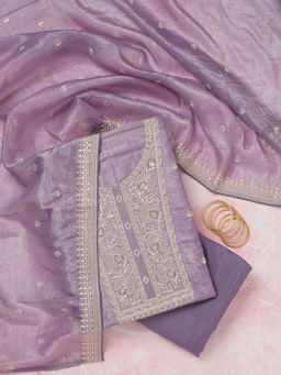 Koskii - Lavender Threadwork Semi Crepe Unstitched Dress Material