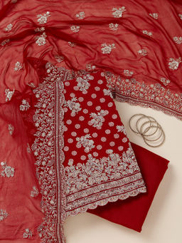 Koskii - Maroon Zariwork (Gold) Chinon Unstitched Dress Material