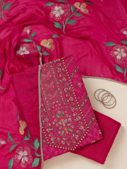 Koskii - Magenta Zariwork (Gold) Brocade Unstitched Dress Material