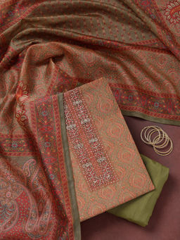 Koskii - Mehendi Green Threadwork Chanderi Unstitched Dress Material