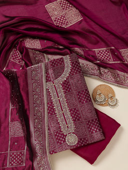 Koskii - Purple Zariwork (Gold) Brocade Unstitched Dress Material