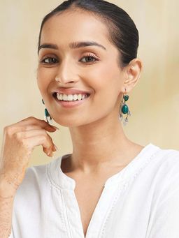 Fabindia - Women Green Stone Dangler Earrings