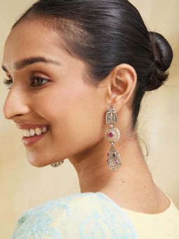 Fabindia - Women Pink Stone Dangler Earrings