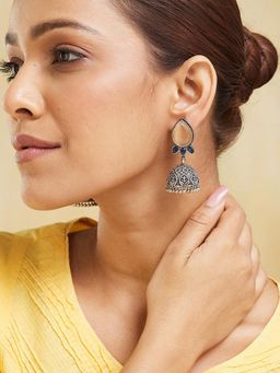 Fabindia - Women Brass Peach and Blue Jhumka Earrings