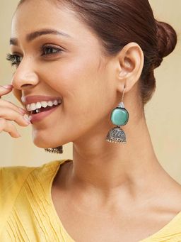 Fabindia - Women Brass Green Stone Jhumka Earrings