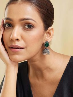 Fabindia - Women Brass Green Stone Jhumka Earrings