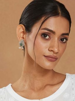 Fabindia - Women Brass Green Stone Drop Earrings