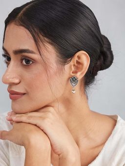 Fabindia - Women Metal Green Stone and Pearl Drop Earrings