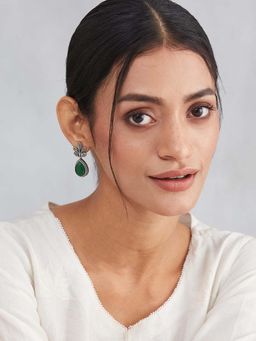 Fabindia - Women Metal Green Stone Drop Earrings