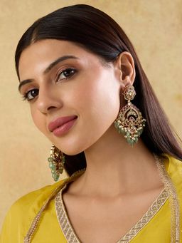 Indinoor - Women Polki Kundan Festive Chandbali Earrings