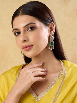 Indinoor - Women Green Polki Kundan Drop Earrings