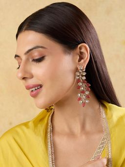 Indinoor - Women Red Kundan Polki Gul Drop Earrings
