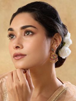 Indinoor - Women Multi-Color Stone Studded Chandbali Earrings
