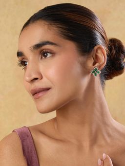 Indinoor - Women Zirconia Green Clover Stud Earrings
