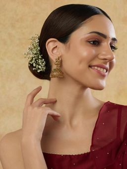 Indinoor - Women Multi-Color Manik Panna Temple Jhumka Earrings
