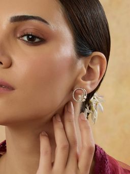 Indinoor - Women Zircon Floral Big Stud Earrings