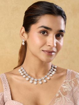 Indinoor - Women Zircon Stone and Pearls Necklace Set