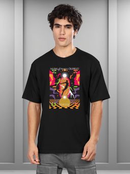 BULLMER - Black Trendy Printed Crew Neck Oversized Concert Coldplay T-Shirt
