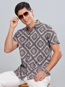 BULLMER - Grey Trendy Regular Fit Printed Casual Half Sleeve Shirt for Men