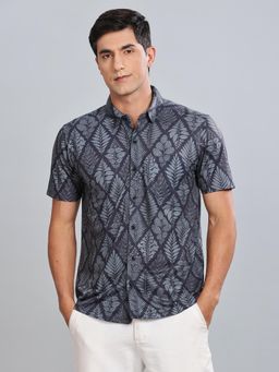 BULLMER - Blue Trendy Regular Fit Printed Casual Half Sleeve Shirt for Men
