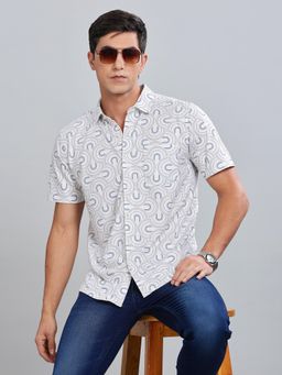 BULLMER - White Trendy Regular Fit Printed Casual Half Sleeve Shirt for Men