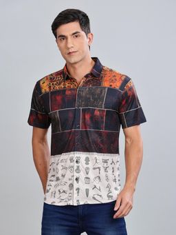BULLMER - Orange Trendy Regular Fit Printed Casual Half Sleeve Shirt for Men