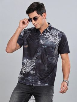 BULLMER - Black Trendy Regular Fit Printed Casual Half Sleeve Shirt for Men