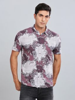 BULLMER - Maroon Trendy Regular Fit Printed Casual Half Sleeve Shirt for Men