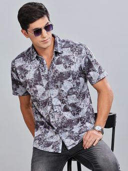 BULLMER - Grey Trendy Regular Fit Printed Casual Half Sleeve Shirt for Men