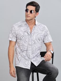 BULLMER - White Trendy Regular Fit Printed Casual Half Sleeve Shirt for Men