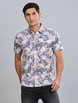 BULLMER - Grey Trendy Regular Fit Printed Casual Half Sleeve Shirt for Men