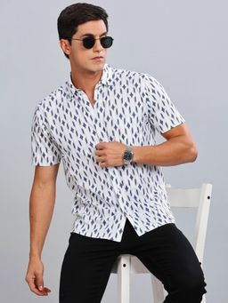 BULLMER - White Trendy Regular Fit Printed Casual Half Sleeve Shirt for Men