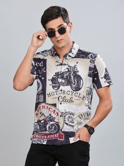 BULLMER - Beige Trendy Regular Fit Printed Casual Half Sleeve Shirt for Men
