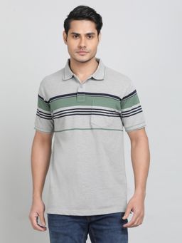 Greenfibre - Grey Blended Stripes Polo T-Shirt
