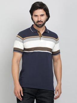 Greenfibre - Navy Blue Blended Stripes Polo T-Shirt